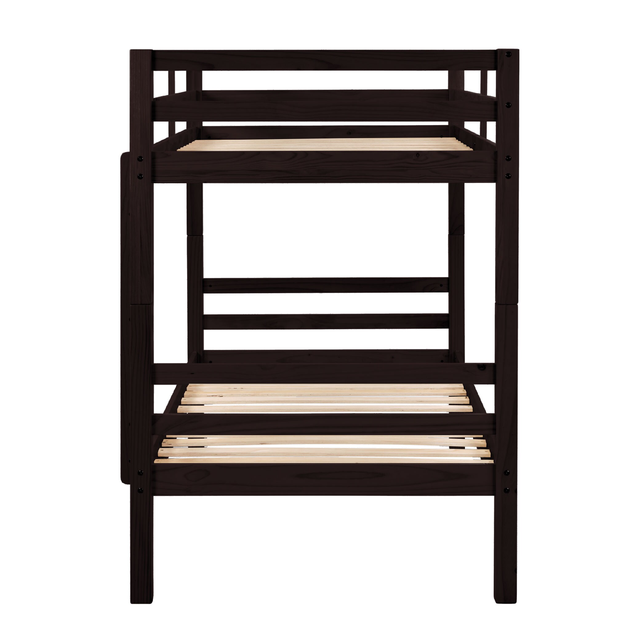Twin Over Twin Bunk Bed With Thick Posts,Wooden Bunk Bed With High Guardrail And Ladder For Kids, Teens, Dorm Rooms, And Guest Rooms,No Box Spring Needed,Espresso_voghion.com